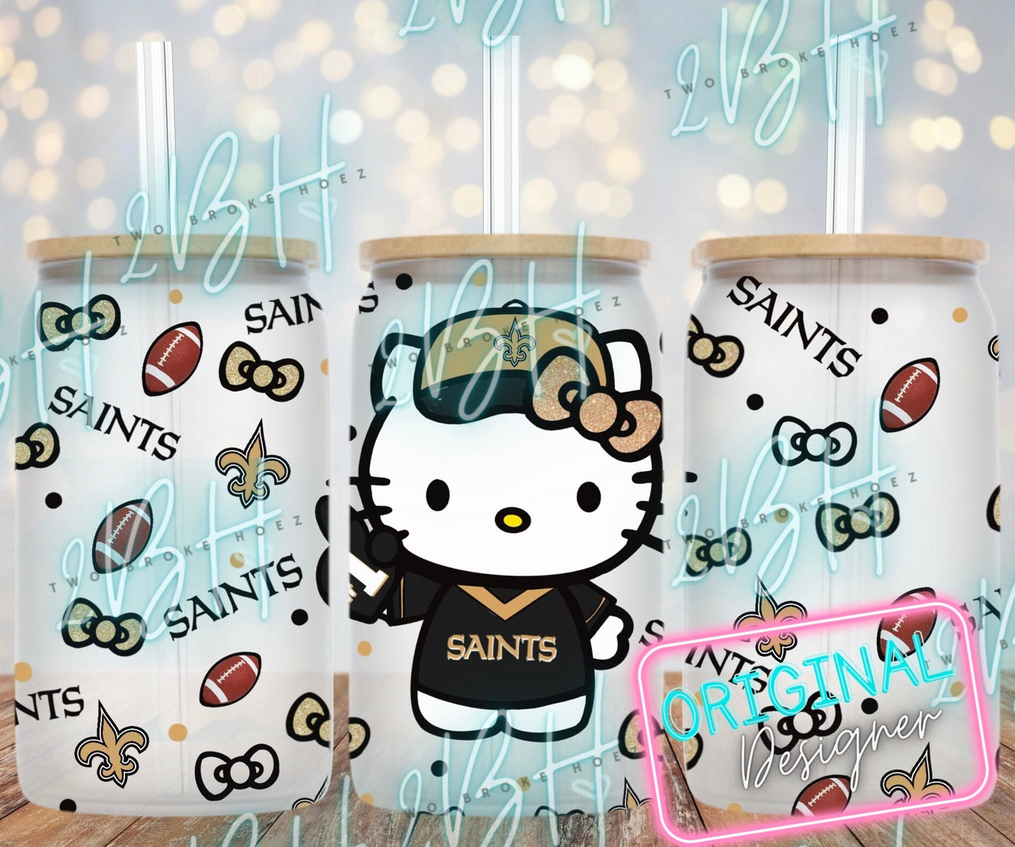 Saints Kitty Fan 16oz libbey Wrap